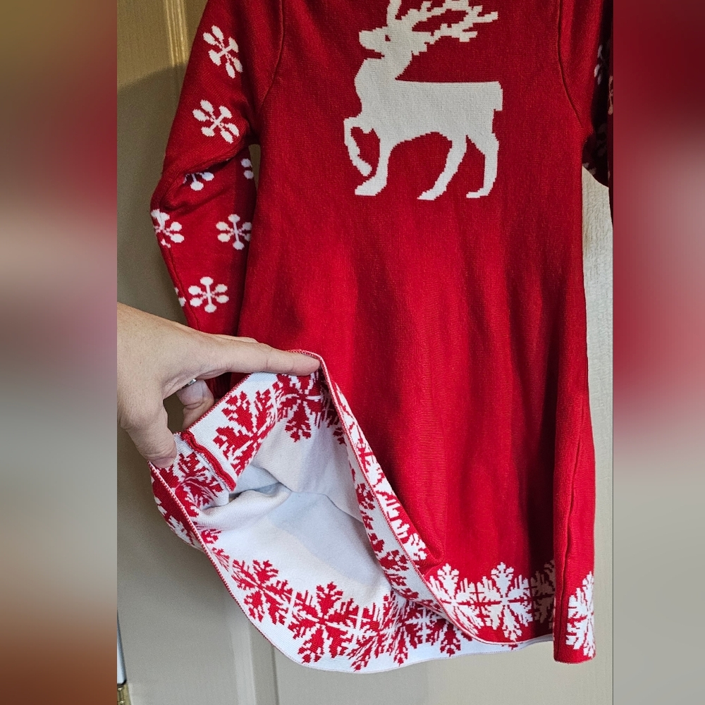 SMILING PINKER Little Girls Red Christmas Dress Reindeer Snowflake 4T-5T Heavy - Picture 2 of 5